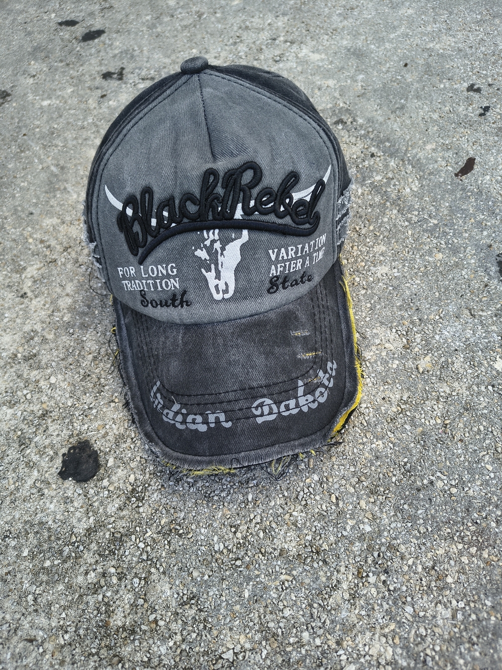 Vintage Distressed Trucker Hat Black Rebel Grey Black